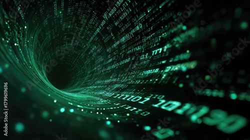 Fototapeta Naklejka Na Ścianę i Meble -  Digital data flowing through abstract green binary tunnel