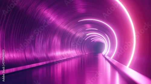 Fototapeta Naklejka Na Ścianę i Meble -  Futuristic neon glowing tunnel with vibrant purple light