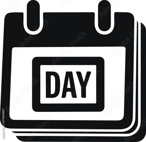 Simple black and white icon of a calendar page clearly displaying the word day