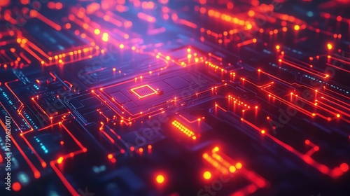 Wallpaper Mural Glowing red circuit board displaying data processing activity Torontodigital.ca