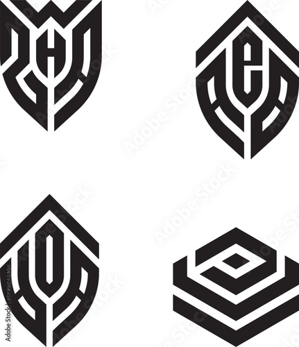 Abstract geometric monogram logos set for modern branding design
