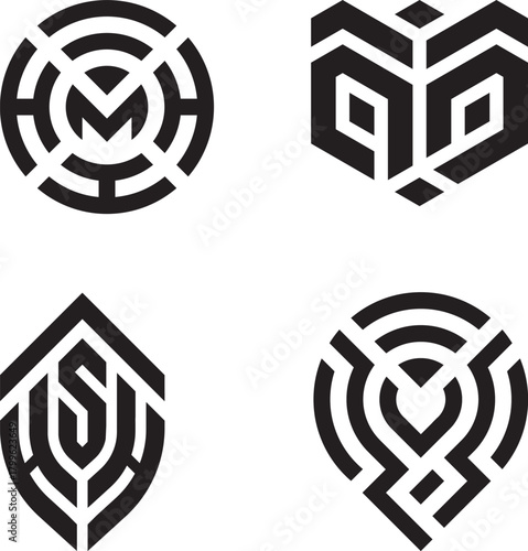 Modern abstract geometric logo design set of four unique icons
