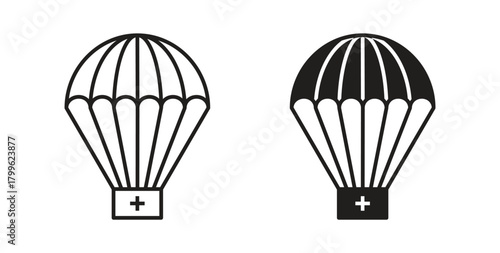 Parachute with first aid kit icon Isolated flat vector in outline collection on white background