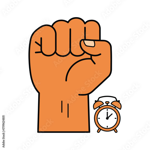 Conceptual art of a fist and clock representing the urgency of social change