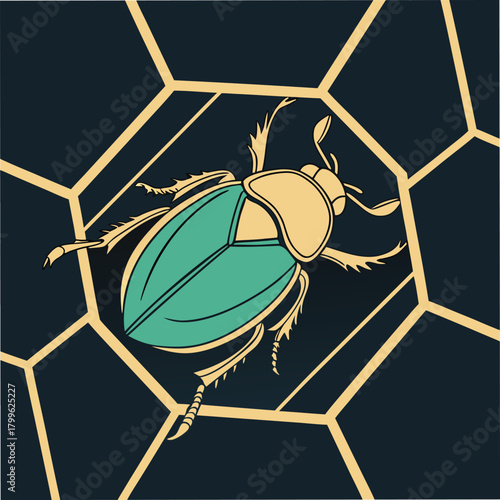 Adobe Illustrator Artwork: A graphic illustration of a scarab beetle for logo design or art prints
