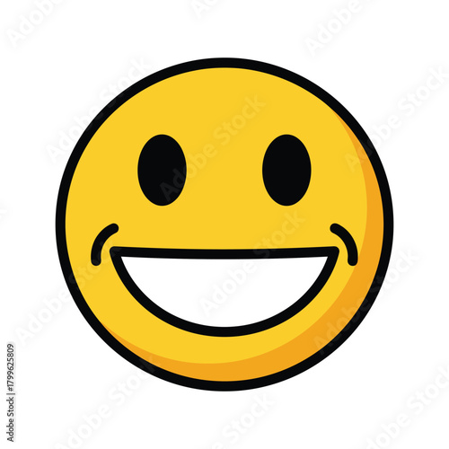 A cheerful yellow smiley face icon with a wide open mouth and closed eyes, conveying happiness