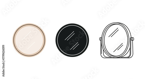 Minimalist illustration of three sets of mirror silhouettes, Symbolizing reflective simplicity, flat vector design.