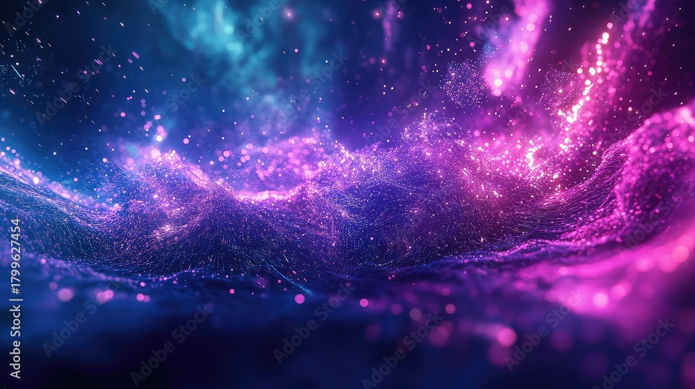 Fototapeta premium Abstract cosmic particles creating a flowing nebula wave