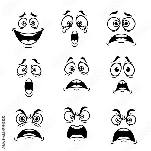 Overreacted Cartoon Face Set – Exaggerated Character Expressions in Comic Style for Emotion and Meme Concepts

