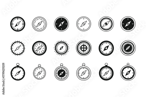 Compass icon set. Navigation, direction, and travel vector symbols