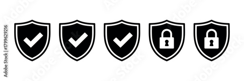 Shield Check Mark Icon. sign, security and privacy symbol, data protection, safe browsing and cyber security vector illustration 