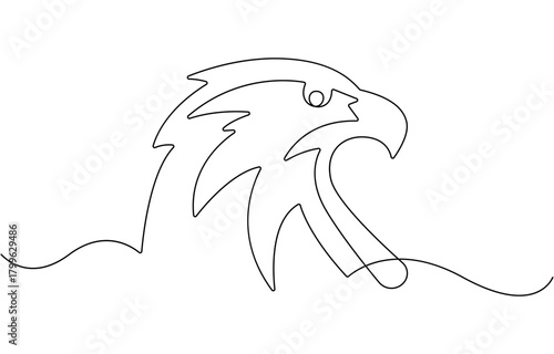 continuous line art drawing style Eagle or falcon head.