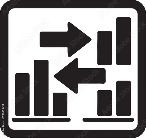 Chart comparison analytics silhouette icon in bold vector style for data review, metrics, and business insights.