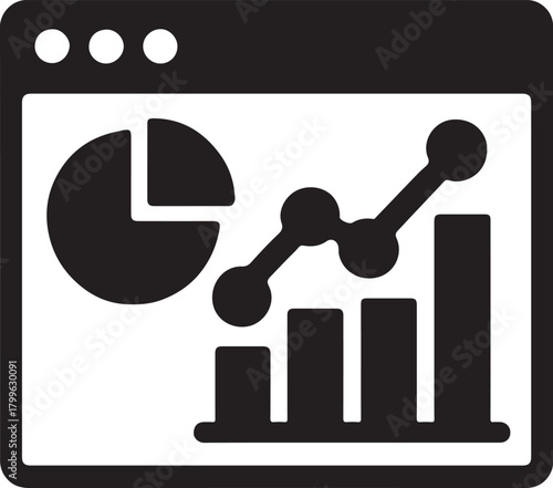 Dashboard analytics screen icon vector for business insights, data monitoring, metrics, and performance review.