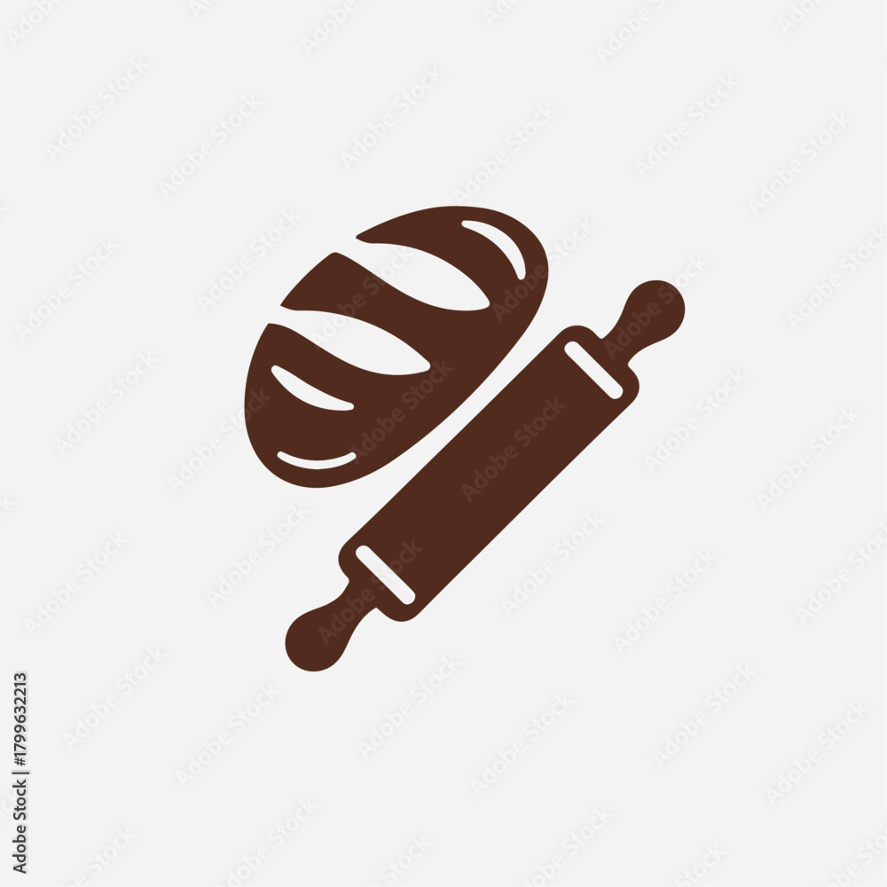 Obraz premium Minimalist Bread Loaf and Rolling Pin Logo for Bakery or Patisserie