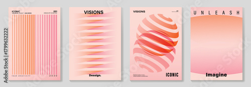 Collection of 70s color gradient poster background vector. Set of retro wall decoration, groovy, trippy, geometric shape. Vintage hippie wall art for interior, decorative, banner, cover, card.