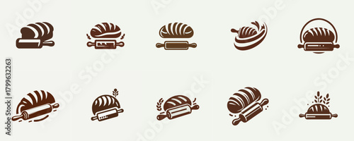 Collection of Minimalist Bread Loaf and Rolling Pin Logo for Bakery or Patisserie