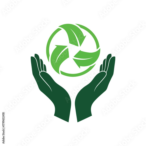 Recycling logo in caring hands icon vector illustration