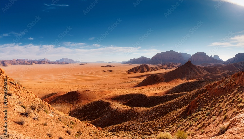 Fototapeta premium Vast Desert Expanse With Rugged Mountains