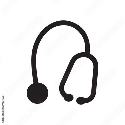 Black Color Stethoscope around neck Silhouette Vector Illustration, Solid White Background..