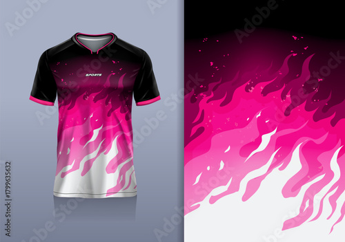 Sport jersey design template mockup flame fire line for football soccer, running, esports, pink white black color