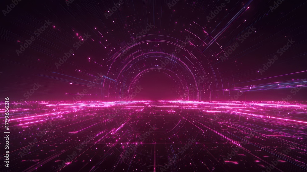 Fototapeta premium Digital data flowing through futuristic pink network tunnel