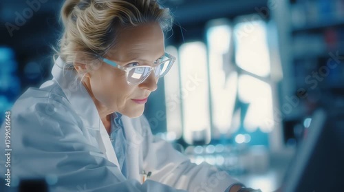 Wallpaper Mural Female Scientist Analyzing Data in Modern Lab horizontal video Torontodigital.ca