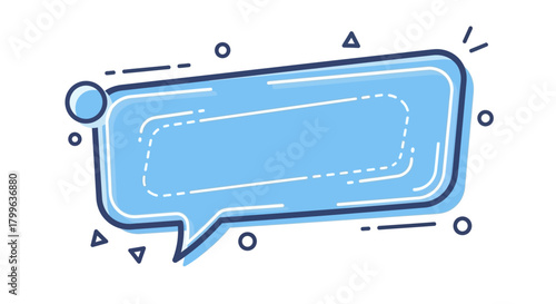 Vibrant light blue speech bubble vector illustration with modern abstract geometric effects, ideal for digital communication, social media, and interactive messaging content