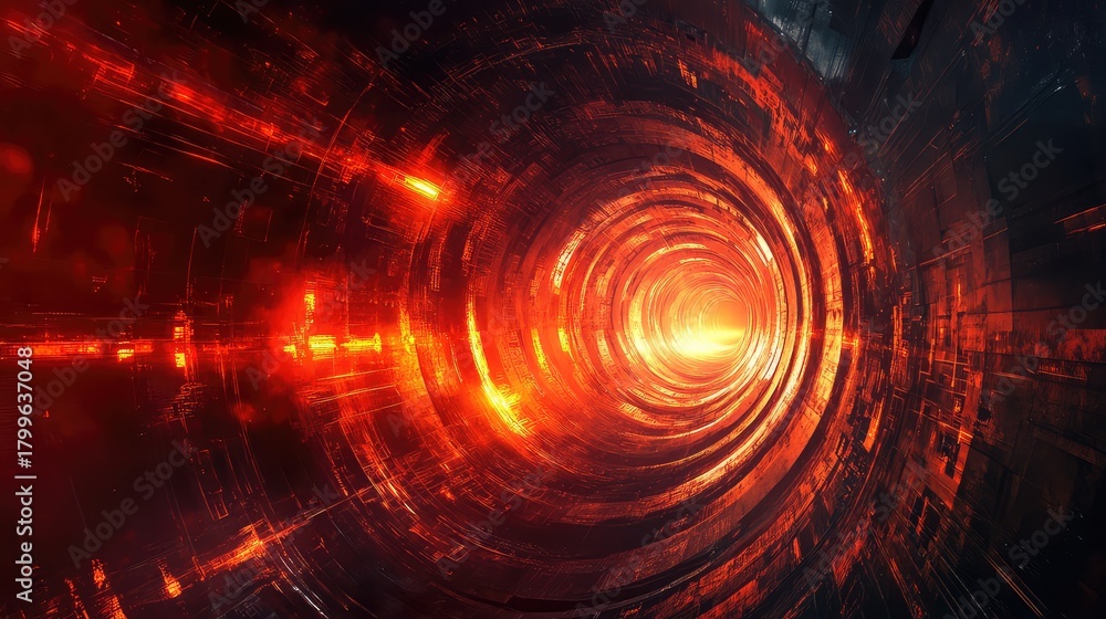 Fototapeta premium Futuristic speed tunnel portal with glowing red light