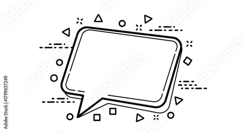 Dynamic outline speech bubble graphic with abstract geometric elements, ideal for modern communication, chat interfaces, and creative digital designs