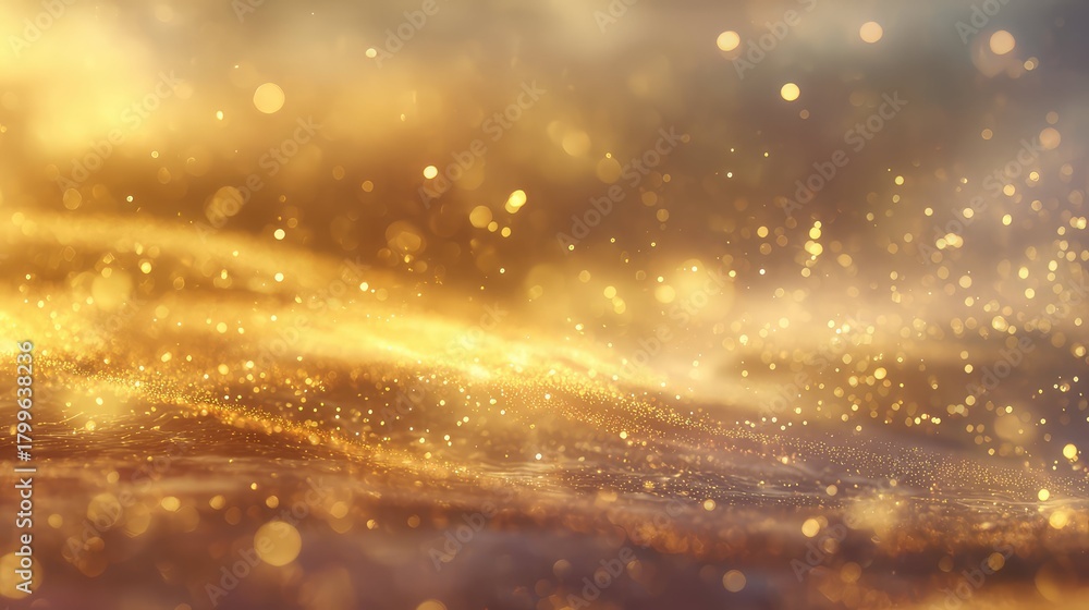 Naklejka premium Abstract shimmering gold dust particles creating bokeh effect