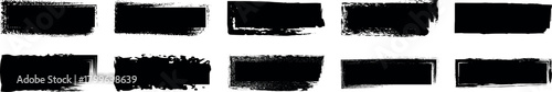 Collection of ten distressed black rectangular brush stroke textures and grunge frames for graphic design elements