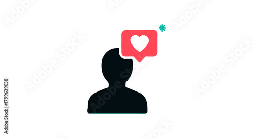 A minimalist digital illustration portrays a user profile icon receiving a vibrant heart notification, representing online social engagement and positive feedback.