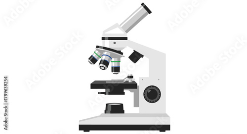 A sleek white optical microscope, essential for scientific research and educational purposes, stands isolated against a clean background.