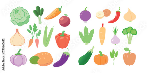 Soft Pastel Vegetable Icons | Colorful Flat Food Vector Set | Organic Veggie Clipart
