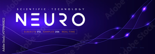 Neuro Science Research Abstract Digital Medical Transformation AI Neuronal Connection Waving Signal Lines Blue Neon Glowing Pathway. Innovate Neural Scientific Complex Researching. Vector Illustration