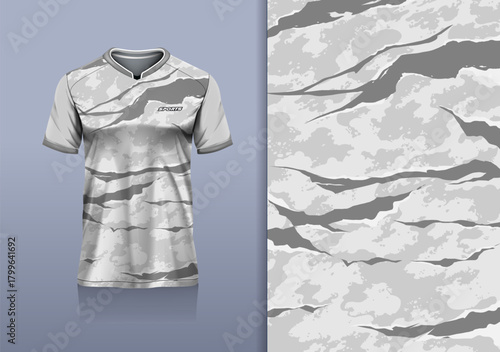 T-shirt mockup abstract texture grunge sport jersey design for football, soccer, racing, esports, running, gray color