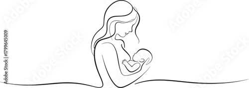 Minimalist line art of mother breastfeeding newborn baby conveys love and connection beautifully