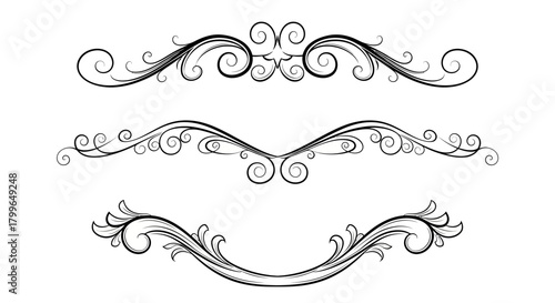 Elegant decorative flourish elements add vintage charm and sophistication to designs, perfect for invitations, branding, and ornate layouts
