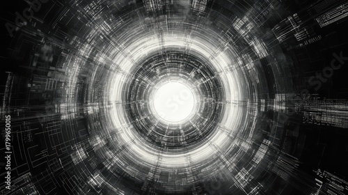 Fototapeta Naklejka Na Ścianę i Meble -  Digital data stream passing through abstract technology tunnel