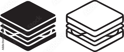 Two isometric sandwich icons one solid black silhouette and one outline isolated on transparent background