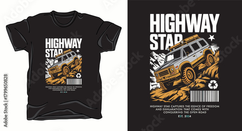Highway star monster truck graphic vector art t-shirt design print