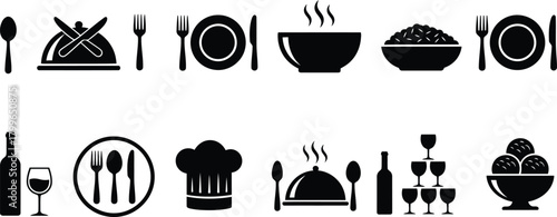 Collection of food and drink icons for restaurant and culinary themes
