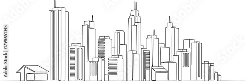 Abstract line drawing of a modern city skyline