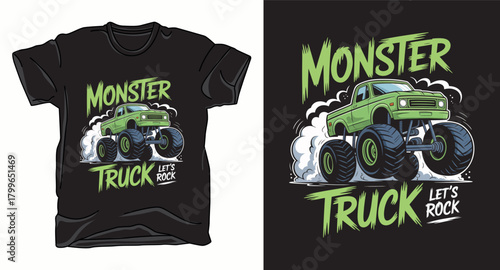 lets rock monster truck graphic vector art t-shirt design print