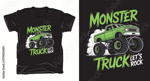 lets rock monster truck graphic vector art t-shirt design print