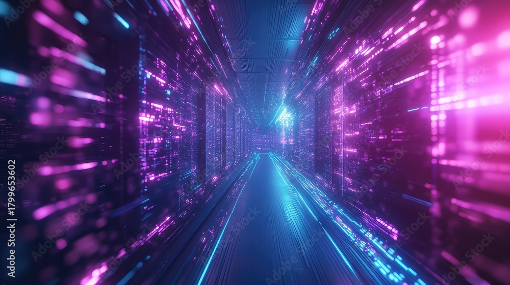 Obraz premium Digital data flowing through futuristic cyber tunnel network