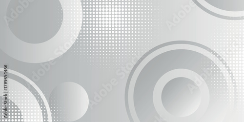 Abstract gray and white gradient background with circle, stripes, and halftone shapes. Trendy and minimalist background concept for covers, banners, brochures, presentations, and certificates. EPS. 2