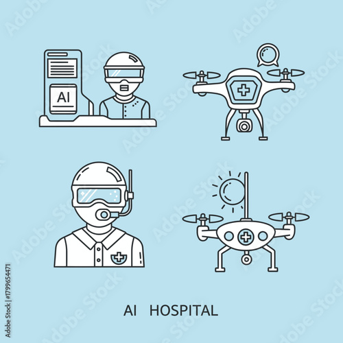 Innovative AI healthcare technologies revolutionizing patient care with futuristic medical drones and virtual assistants