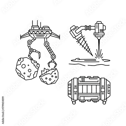 Space mining and construction icons